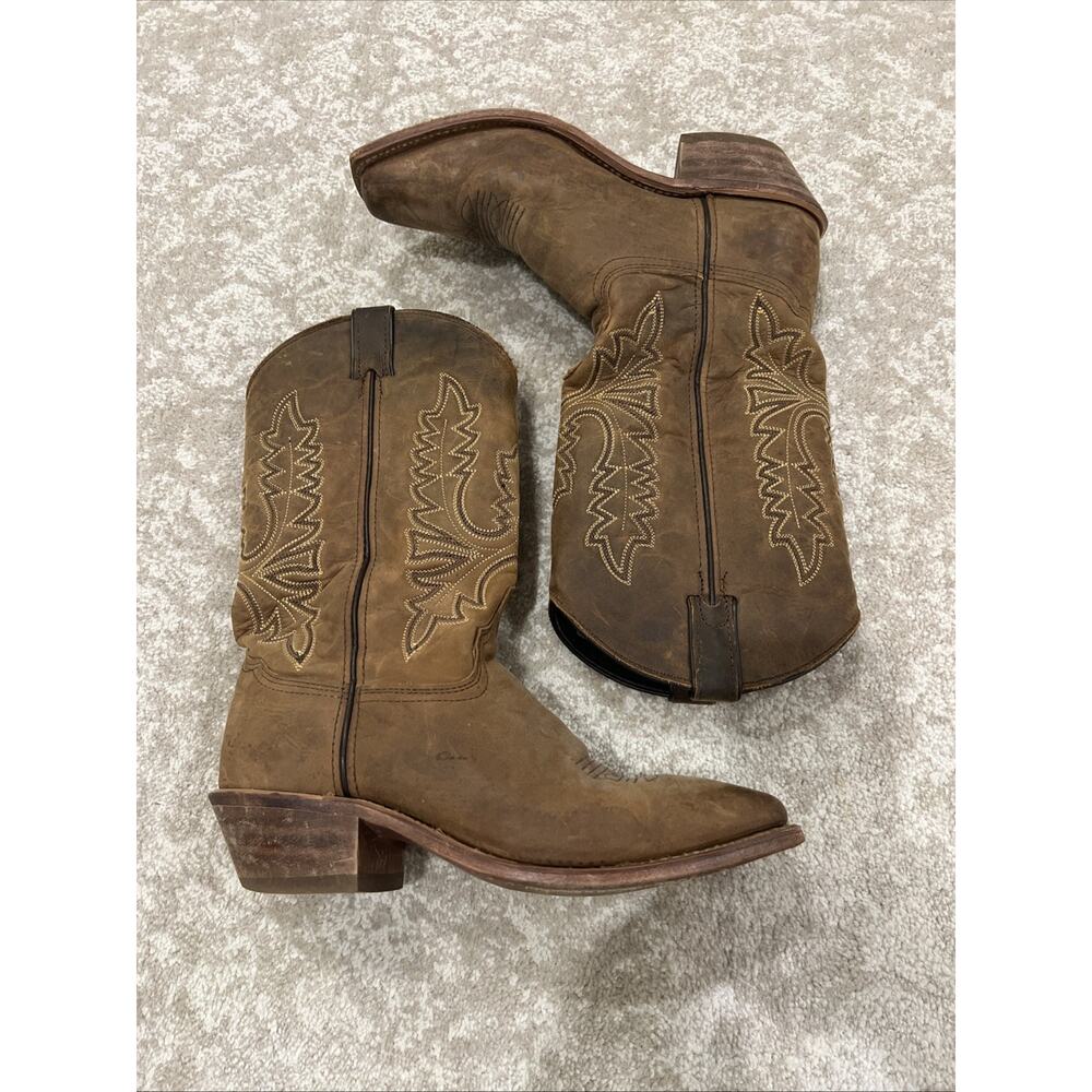 Abilene Boots Womens 11in USA Square Toe Tan Bison Leather Cowboy Boots 8M